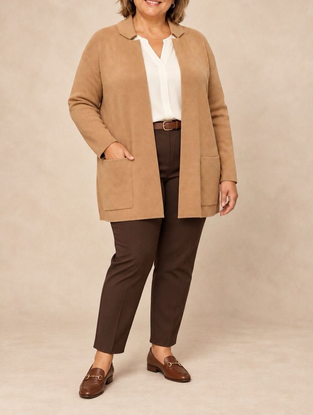 Talbots Cardigan Womens 3X Petite Camel Cotton Modal Notch Sweater Blazer